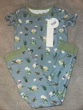 New! Dragonfly Dreams Bamboo PJs Toddler Frog & Lily Pad Pajama Set
